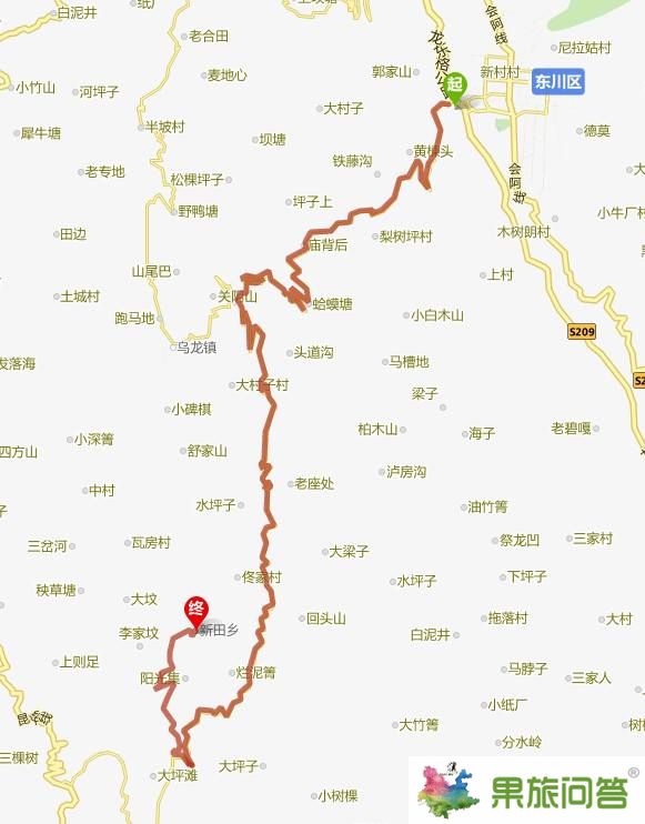 從東川到東川紅土地（新田鄉）共41.6公里，東川到東川紅土地（新田鄉）2小時10分鐘